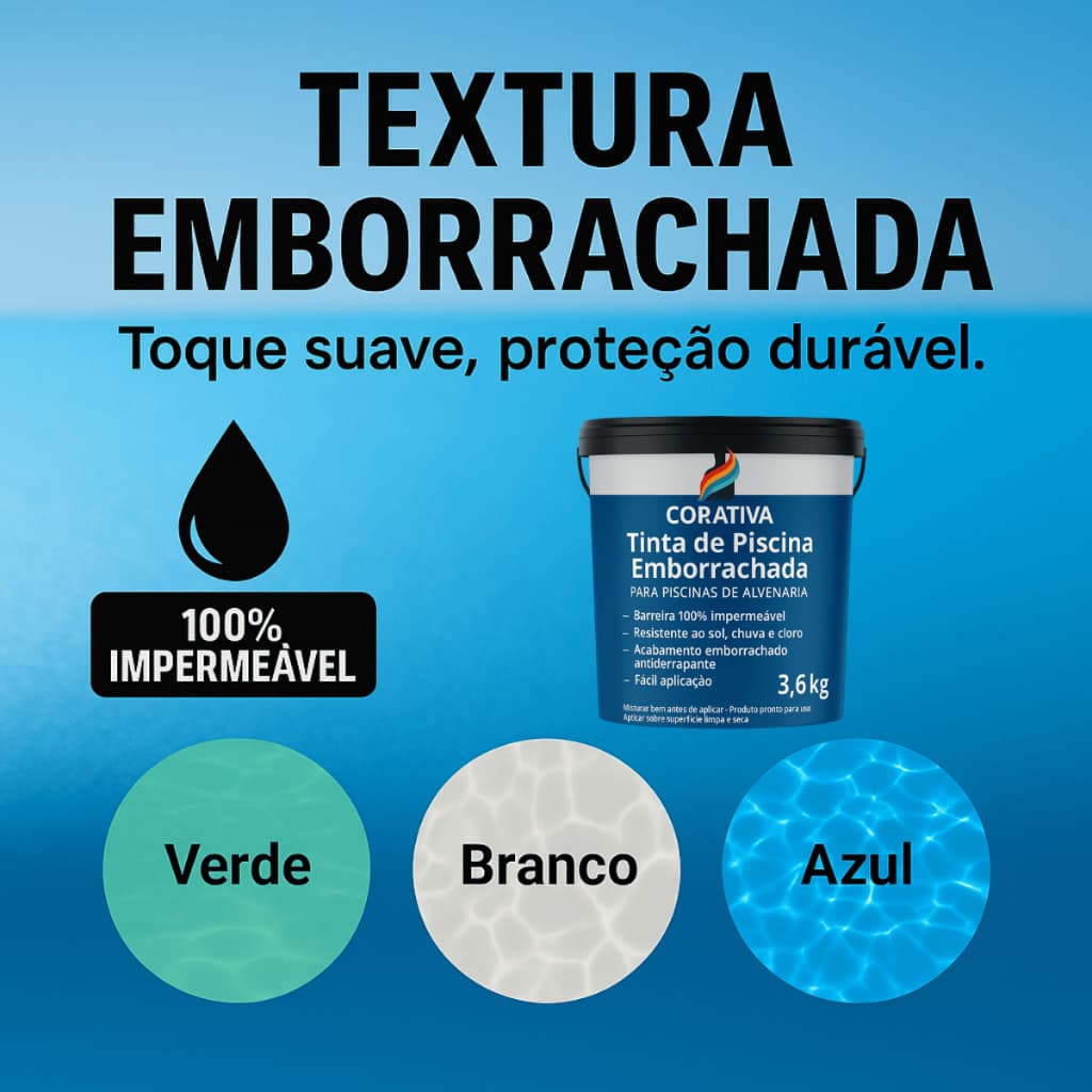 Tinta Emborrachada Piscina Impermeável Azul 3,6kg Alta Elasticidade Resistência Cloro Alvenaria Casa
