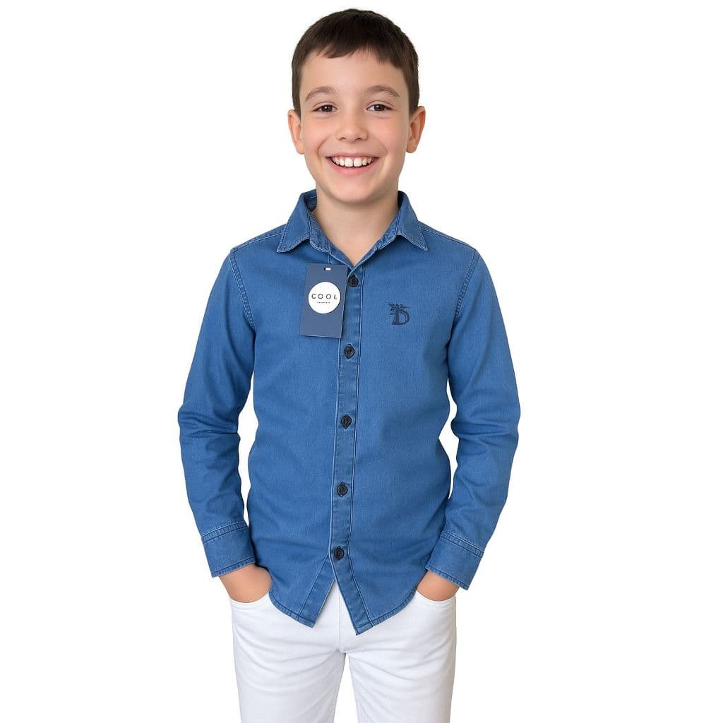 camisa Jeans infantil menino juvenil manga longa 1 2 3 4 6 8 10 12 14 e 16 Anos