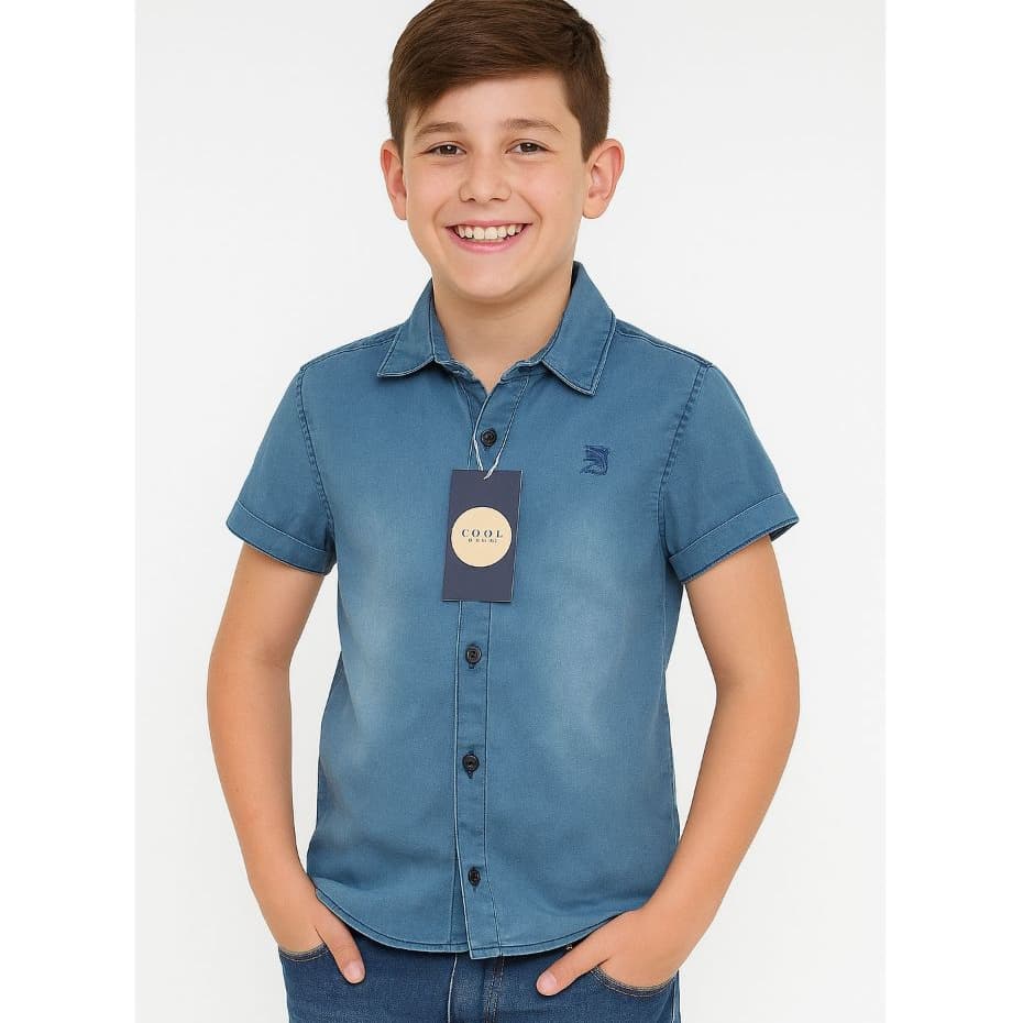 Camisa Jeans Infantil juvenil elastano Pronta Entrega 1 2 3 4 6 8 10 12 14 e 16anos