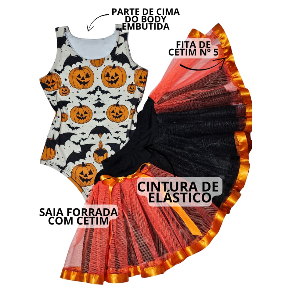 Fantasia bruxa caveira morcego halloween adulto - estampas diversas saia + body