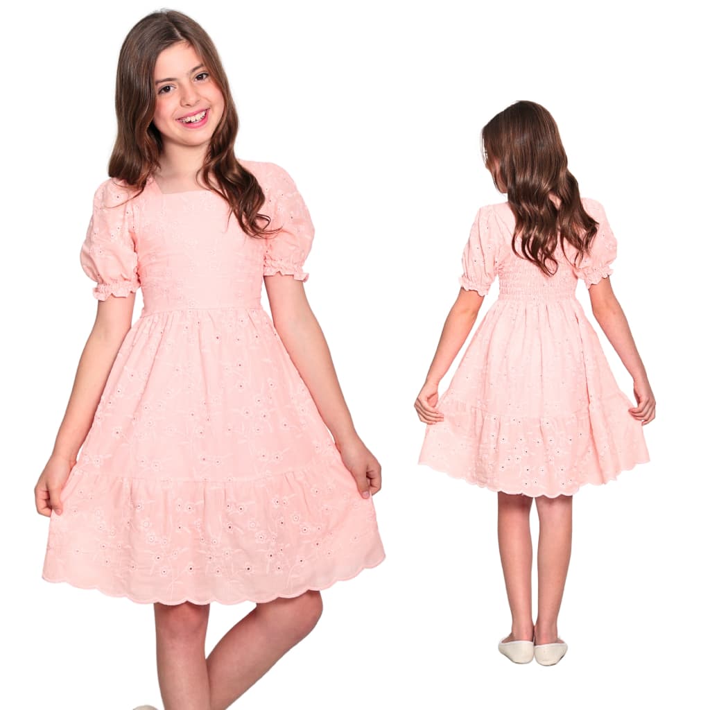 vestido curto de lese mamga princesa infantojuvenil