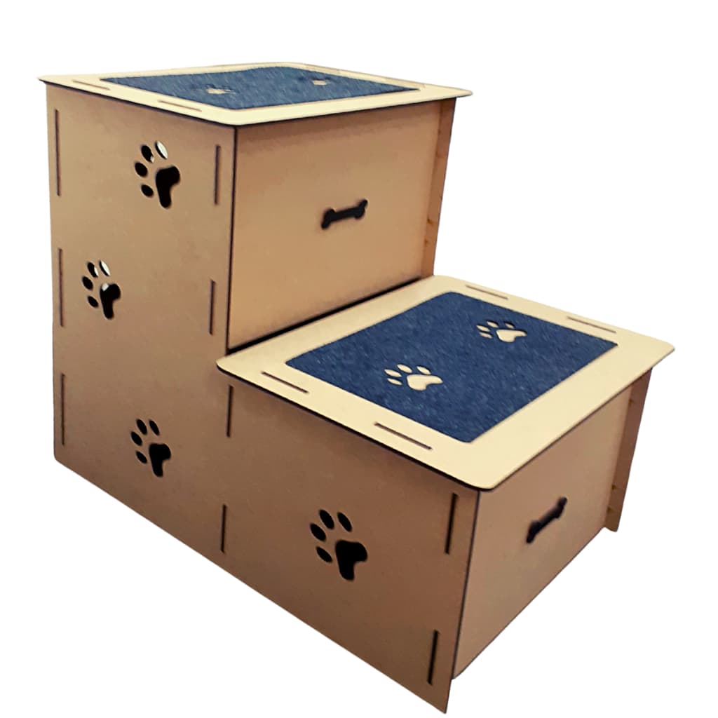 Escada Pet Mdf Cachorro 2degraus 50cm Carpete Antiderrapante para animais de médio a grande porte