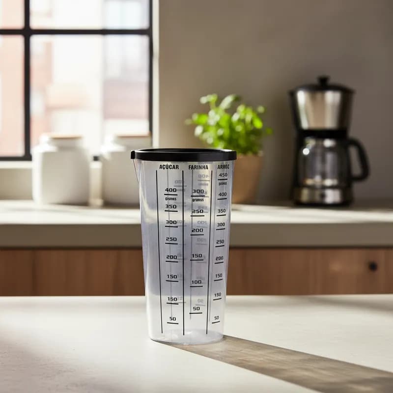 Copo Medidor Dosador Plástico de 500 ml com tampa PRETO casa cozinha