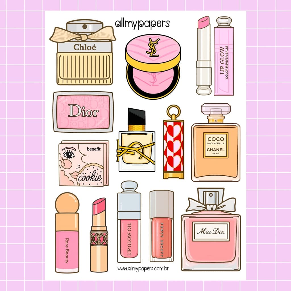 Cartela de Adesivos para Planner Bujo Journal Scrapbook Kindle - Sephora Addict Maquiagem