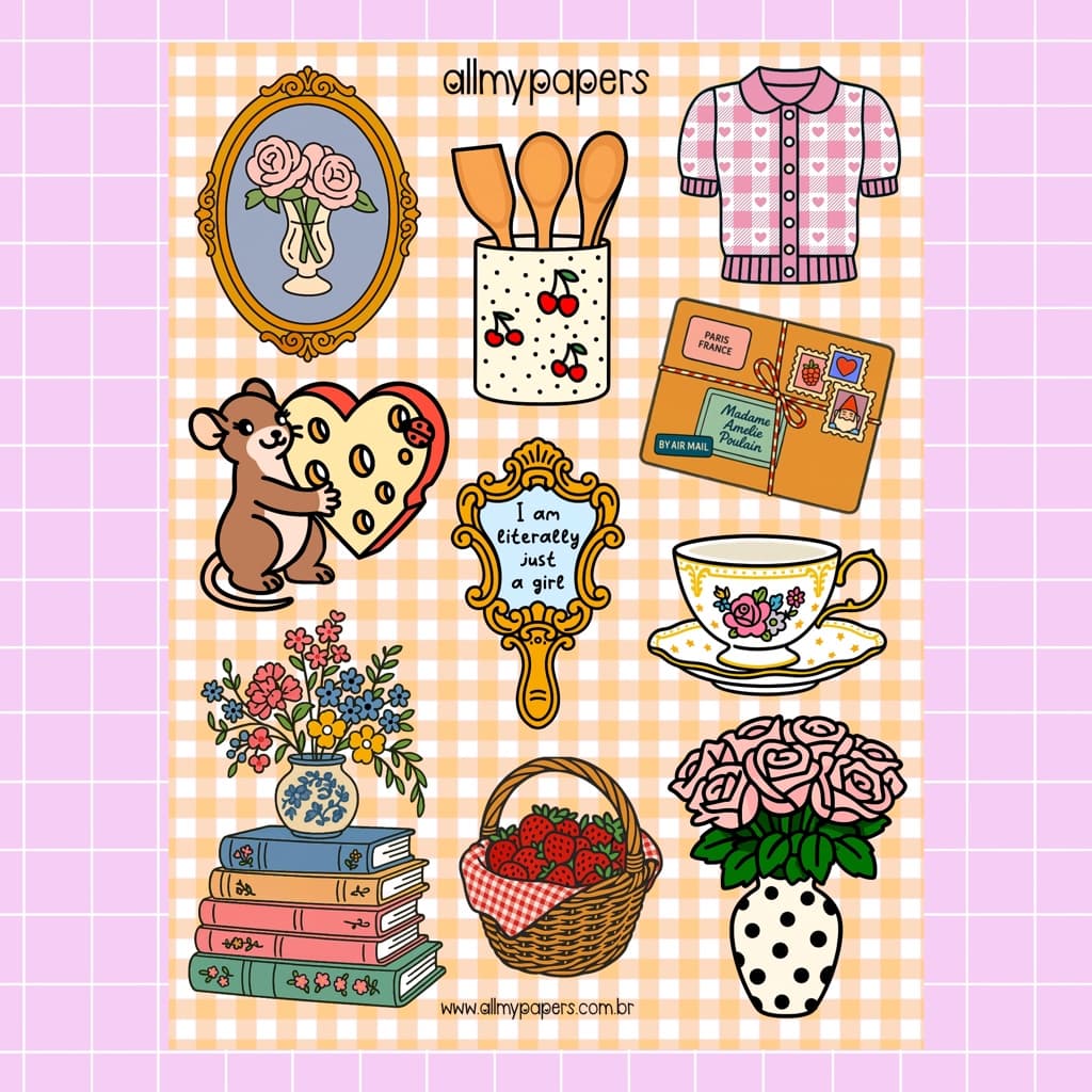 Cartela de Adesivos para Planner Bujo Journal Scrapbook Kindle - All My Papers Coleção Coisinhas #3