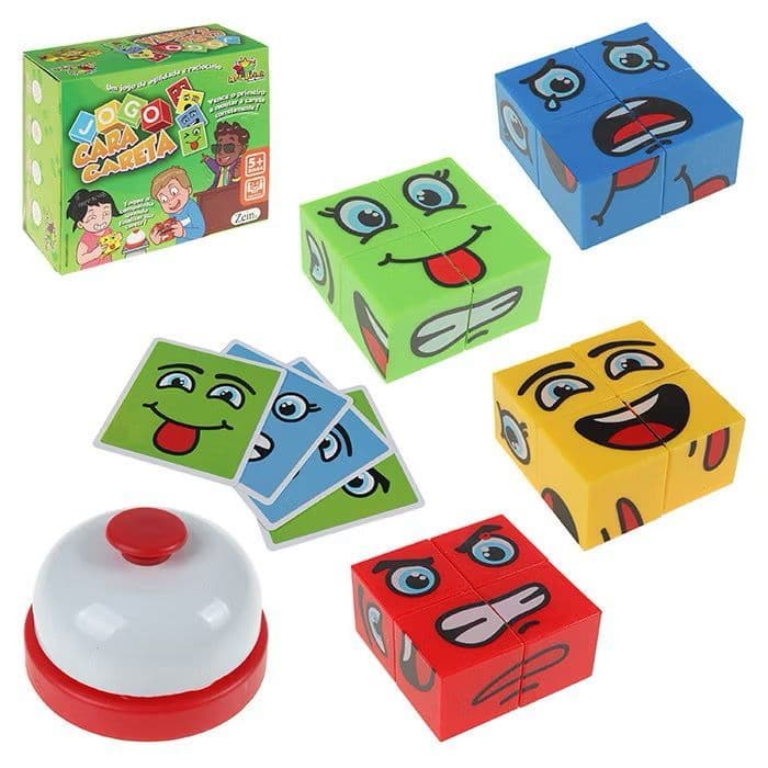 Jogo Cara Careta Bloco de Construção Cubos Face Com Sino Emoji Brinquedo Educativo