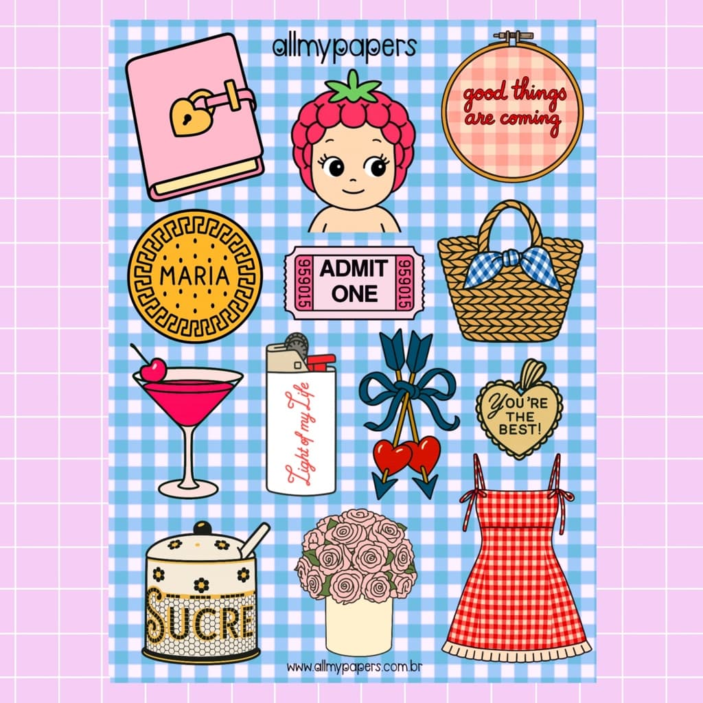 Cartela de Adesivos para Planner Bujo Journal Scrapbook Kindle - All My Papers Coleção Coisinhas #5