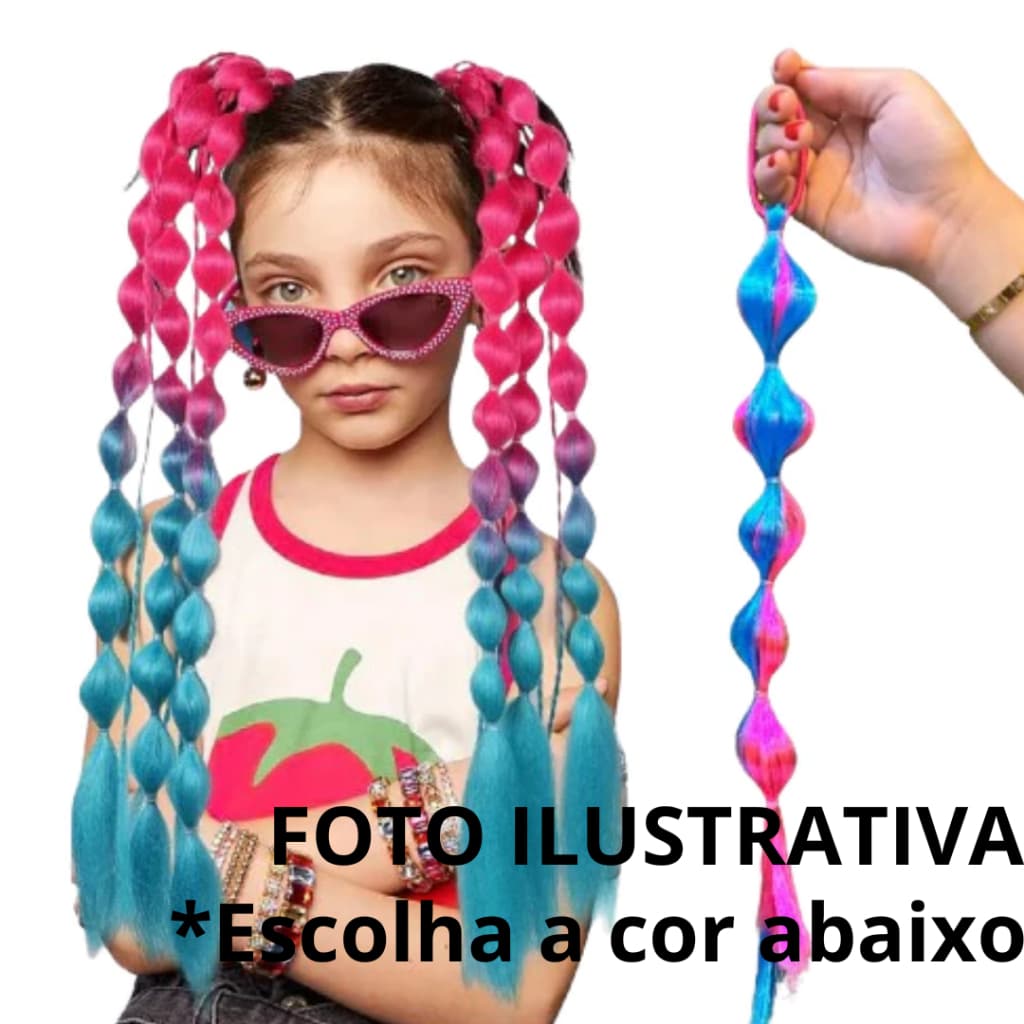 Kit 10 Aplique Bubble Braids Mechas Bubble para Cabelo Infantil Carnaval Fantasia - ENVIO IMEDIATO