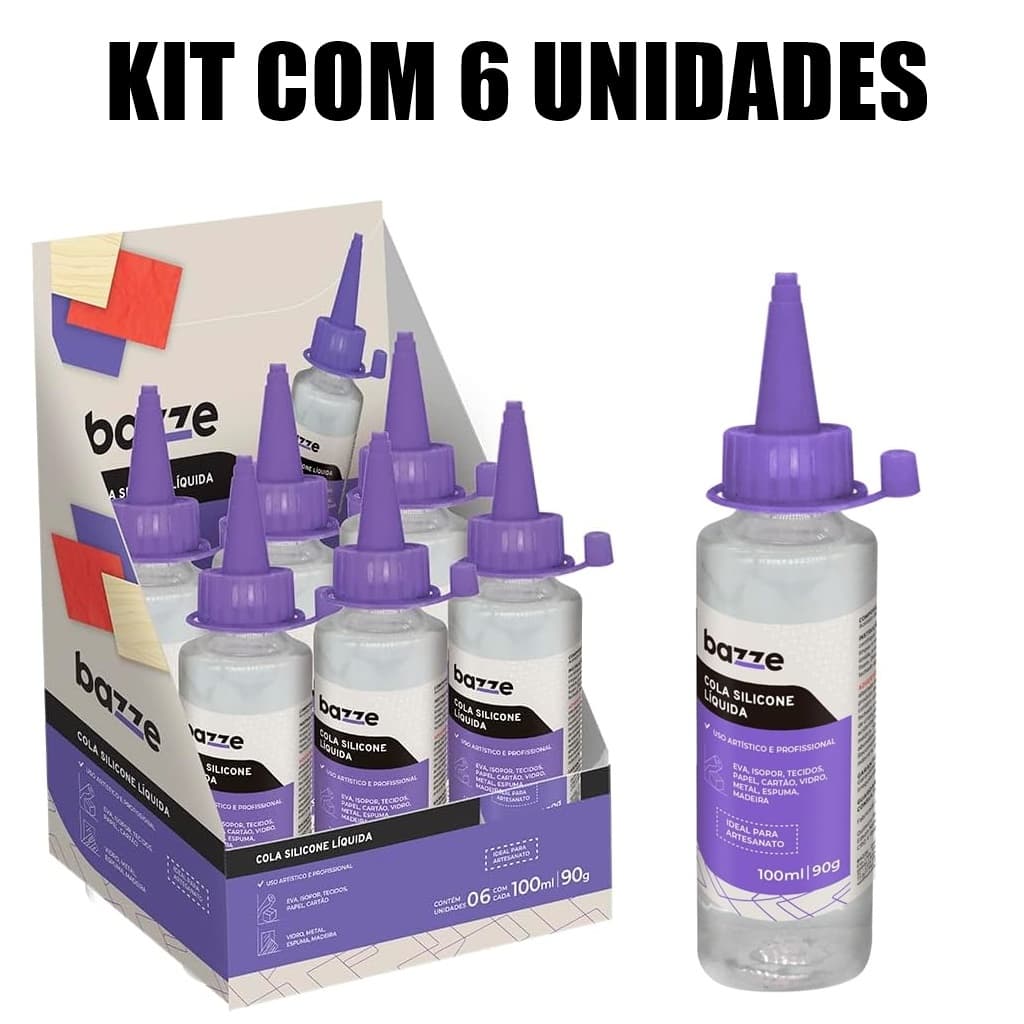 Kit 6 Cola Silicone Líquida 60ml ou 100ml Cada - Cola Para Artesanato Tecido Isopor Madeira MDF