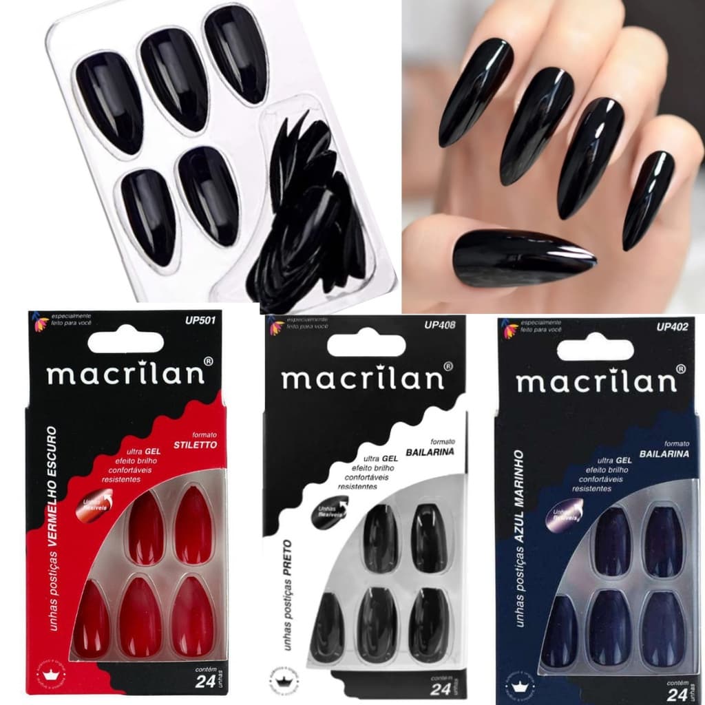 unha postiça stiletto longa rubi - macrilan - UP511