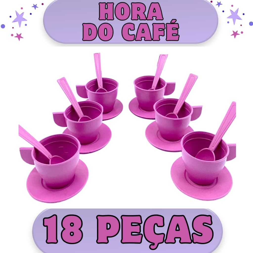 Kit Infantil Hora do Café 18 Peças Brinquedo Xícaras Pires Colheres Cozinha Menina