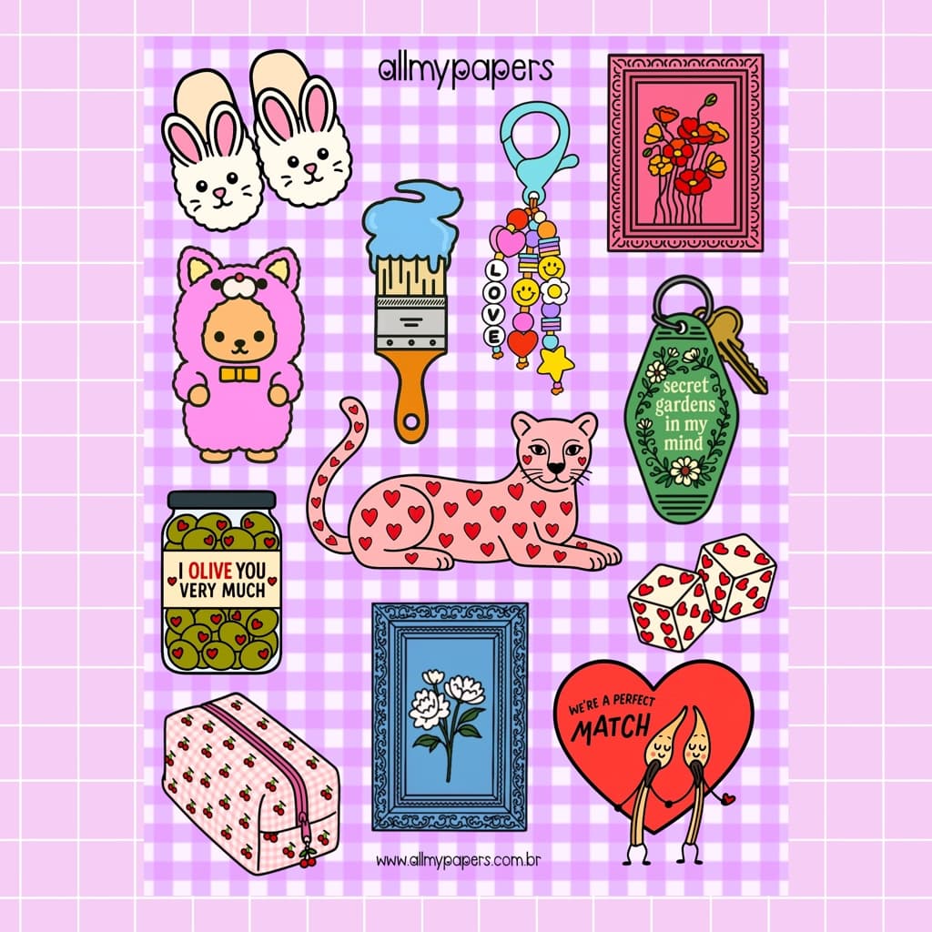 Cartela de Adesivos para Planner Bujo Journal Scrapbook Kindle - All My Papers Coleção Coisinhas #11