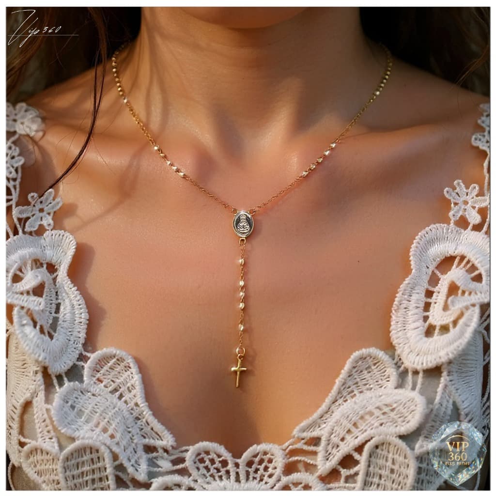 COLAR TERÇO NOSSA SENHORA APARECIDA PROTEÇAO BANHADO A  PRATA E OURO 18K