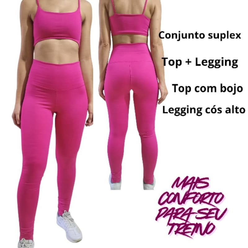 conjunto fitness feminino top com bojo + legging cós alto suplex premium treino exercícios ou dia a dia