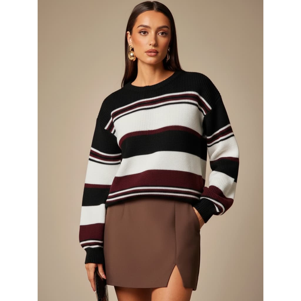 Blusa Feminina Tricot Listrada Suéter Feminino Blusa de Frio