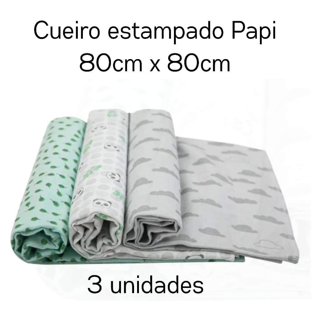 CUEIRO FLANELADO ESTAMPADO 80CM X 80CM COM 03 PEÇAS PANDA PAPI