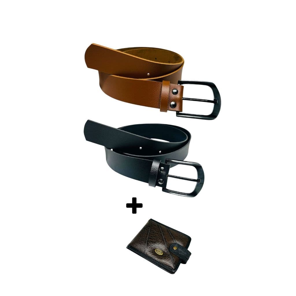 Kit 2 Cintos Masculinos Couro Sintético + Carteira Couro Sintético - kit Rafael