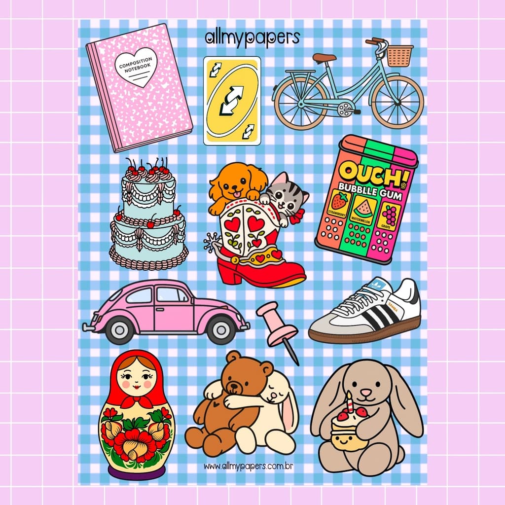 Cartela de Adesivos para Planner Bujo Journal Scrapbook Kindle - All My Papers Coleção Coisinhas #18