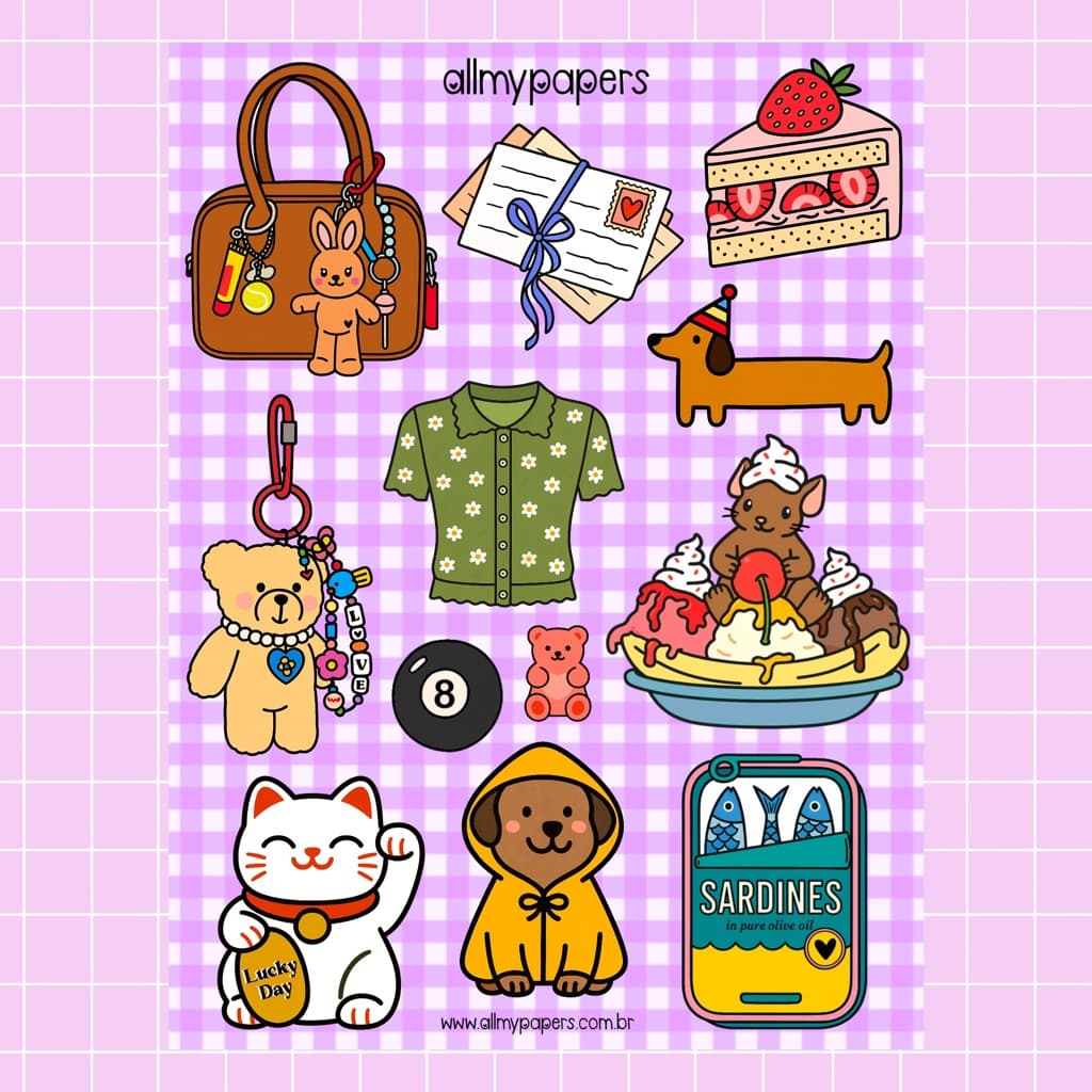 Cartela de Adesivos para Planner Bujo Journal Scrapbook Kindle - All My Papers Coleção Coisinhas #17