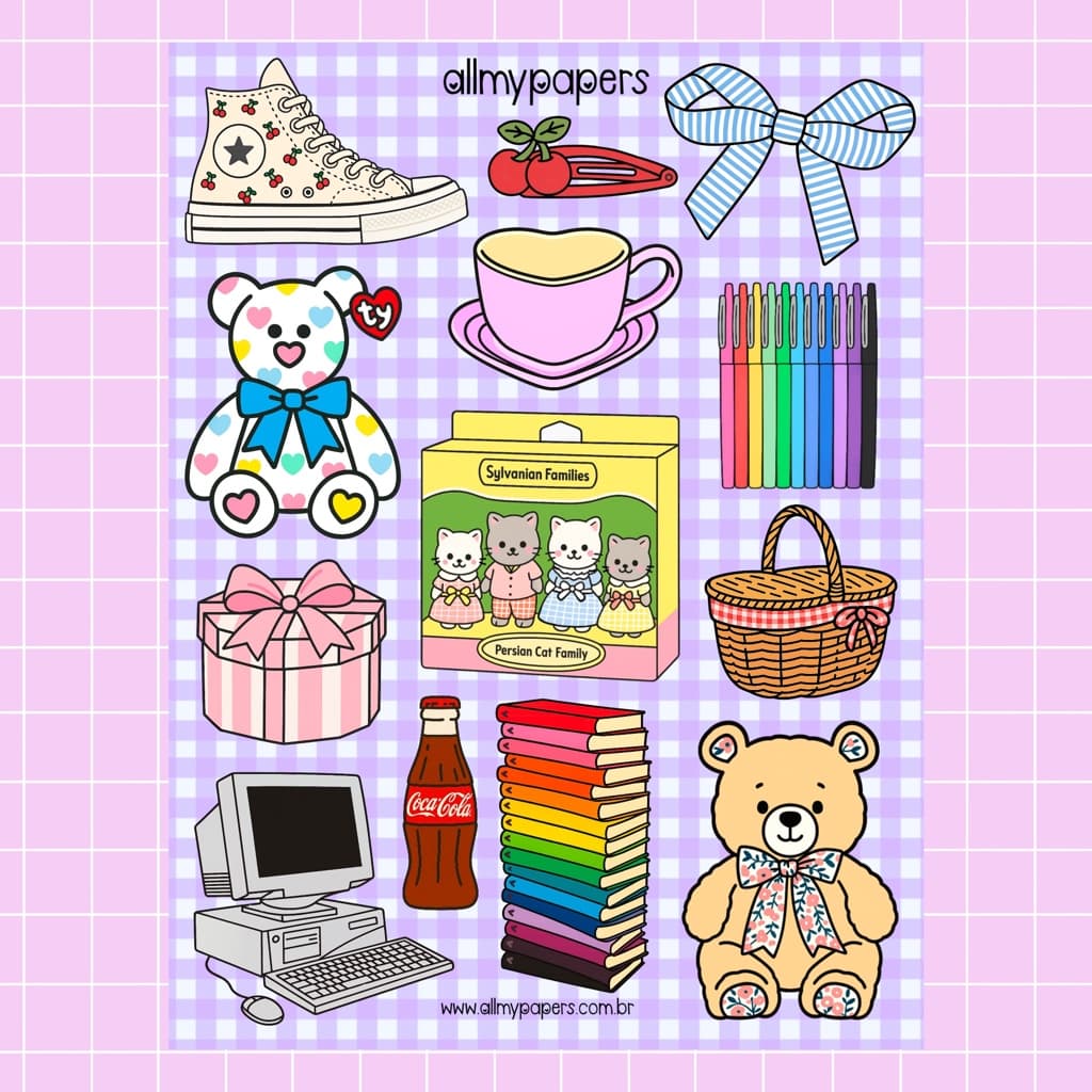 Cartela de Adesivos para Planner Bujo Journal Scrapbook Kindle - All My Papers Coleção Coisinhas #21