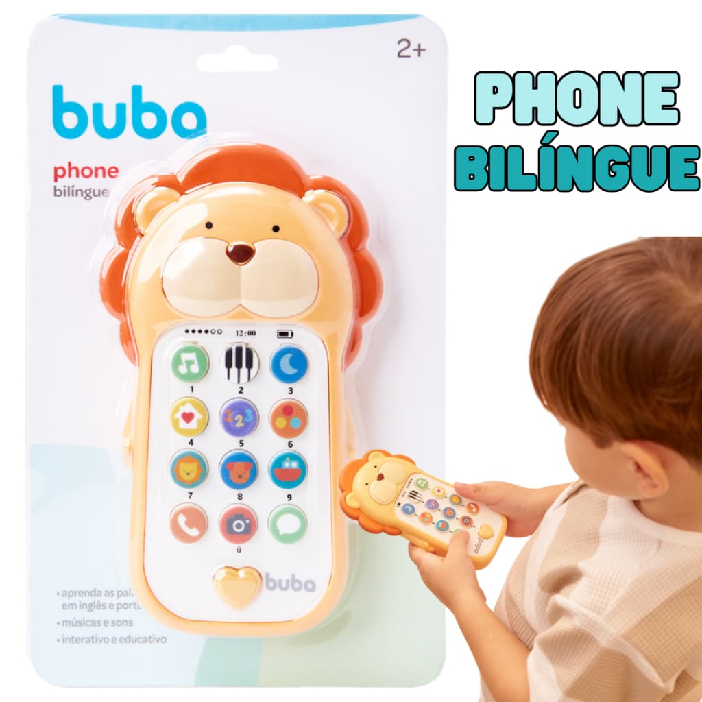 Brinquedo Celular Bilíngue Musical Interativo Leão Bubazoo Buba