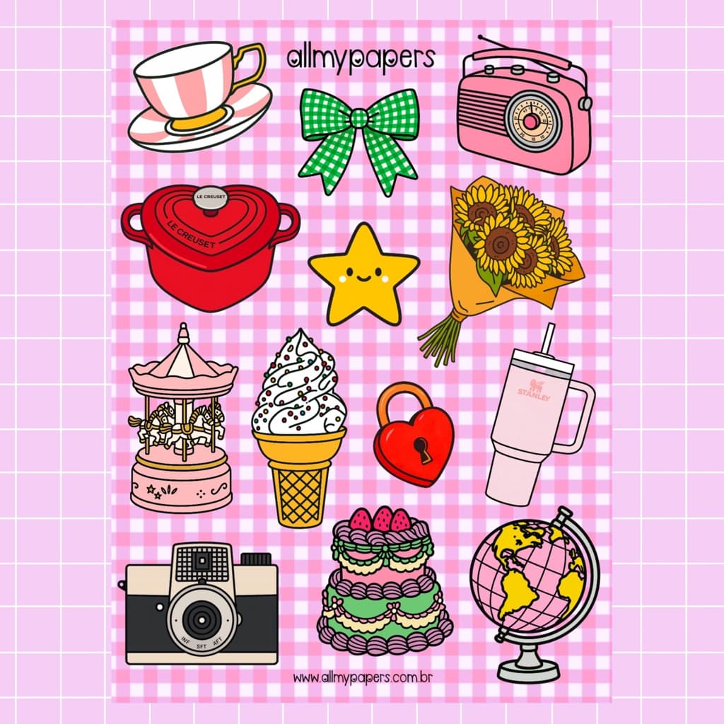 Cartela de Adesivos para Planner Bujo Journal Scrapbook Kindle - All My Papers Coleção Coisinhas #29