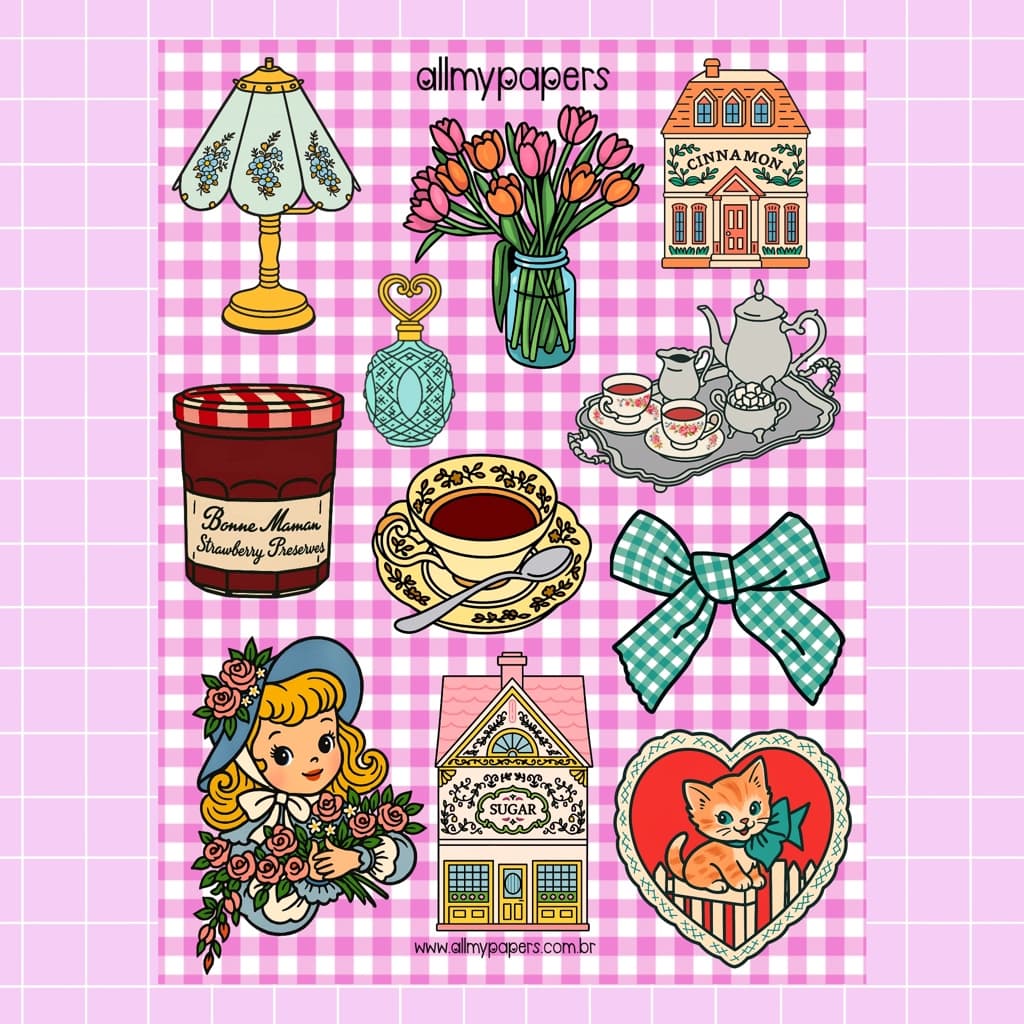Cartela de Adesivos para Planner Bujo Journal Scrapbook Kindle - All My Papers Coleção Coisinhas #32