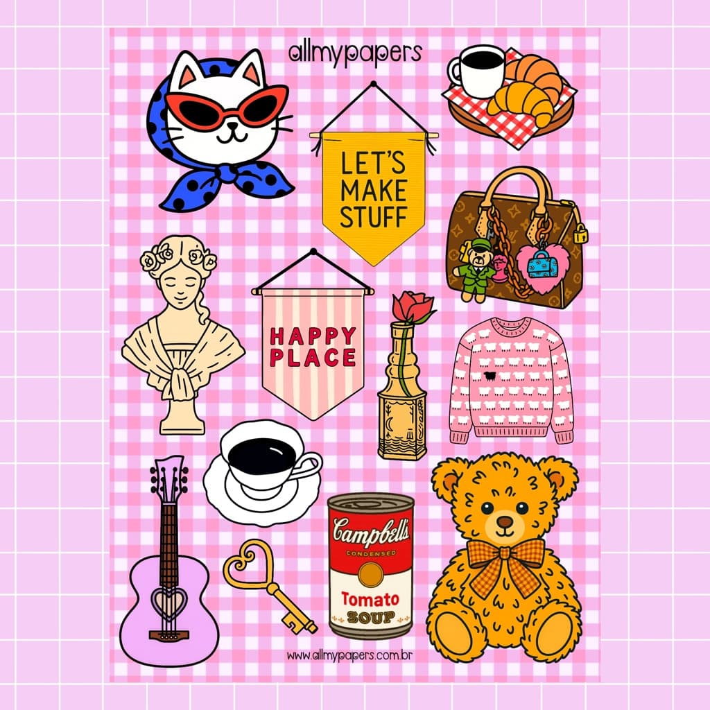 Cartela de Adesivos para Planner Bujo Journal Scrapbook Kindle - All My Papers Coleção Coisinhas #33