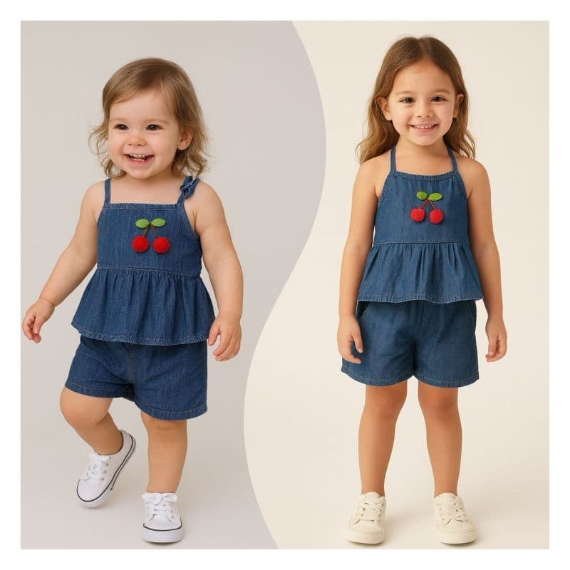 Conjunto Jeans Infantil Cerejinha 1, 2 e 3 Anos