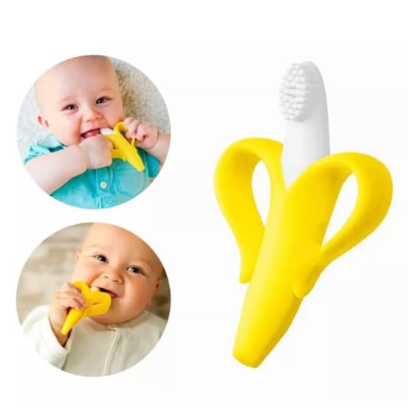 Mordedor Escova e Massageador de Gengiva Silicone Banana Amarelo Livre de BPA