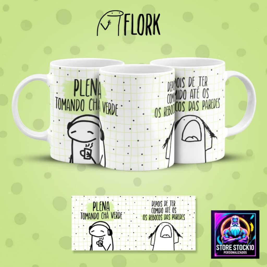 Caneca De Porcelana ou Polímero Plastico Humor Plena Tomando Chá Verde Copo Café 325Ml