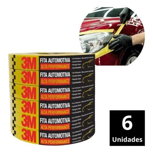 6 Fita Crepe Alta Performance Automotiva Amarela 18mmx40m - 3m