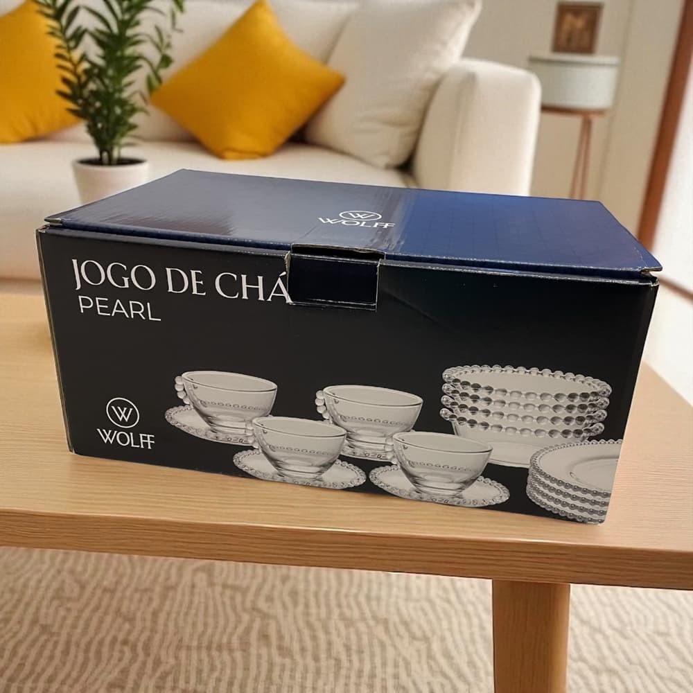 Conjunto Jogo de Chá Vidro 16 Peças Xícaras Pires Pratos Bowl Café Manhã Tarde Sobremesa Mesa Posta