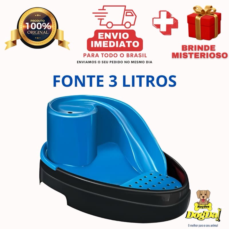 Fonte Bebedouro Mec Pet Tobo Raia Pet Black/azul Bivolt Cor Azul 110V/220V. ( 3 litros )