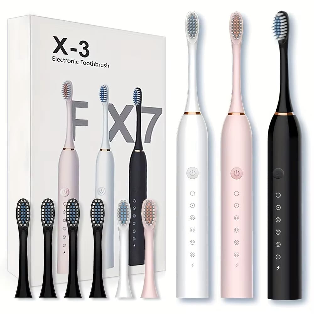 Escova de Dentes Elétrica Ultrassônica, Impermeável, USB Recarregável 6 Modos de Limpeza