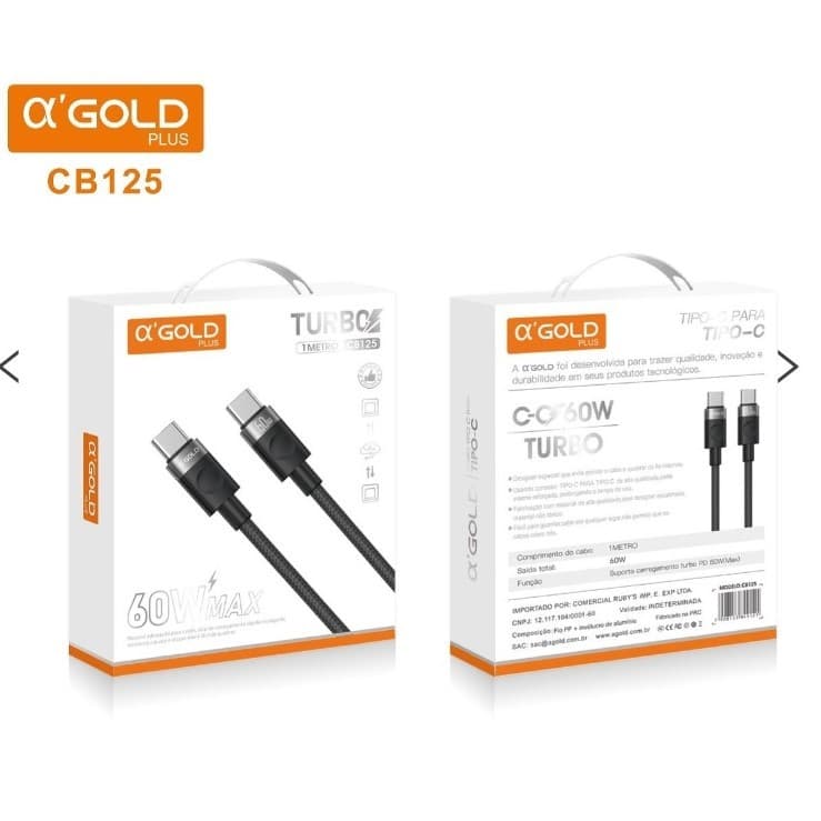 ⚡ Cabo Gold Plus Turbo CB‑125 60W – Tipo C para Tipo C