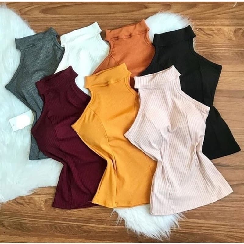 Blusa Gola Alta Canelada Regata Feminina Tendência Verão