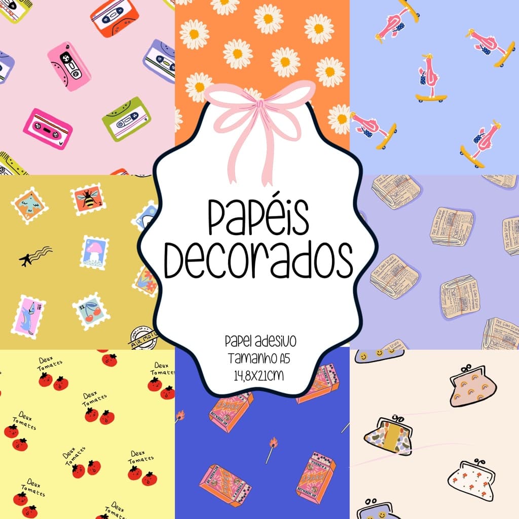Papéis Decorados Adesivo scrapbook, colagens, planners e journaling - Tamanho A5 All My Papers Cute Things II (9 papéis)