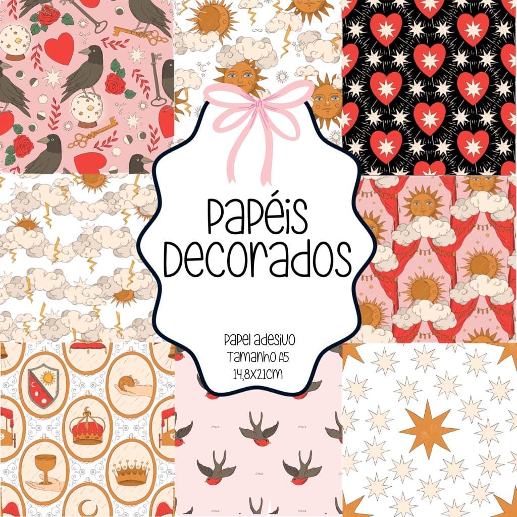 Papéis Decorados para scrapbook, colagens, planners e journaling - Tamanho A5 - All My Papers Mystic Love  (9 papéis)