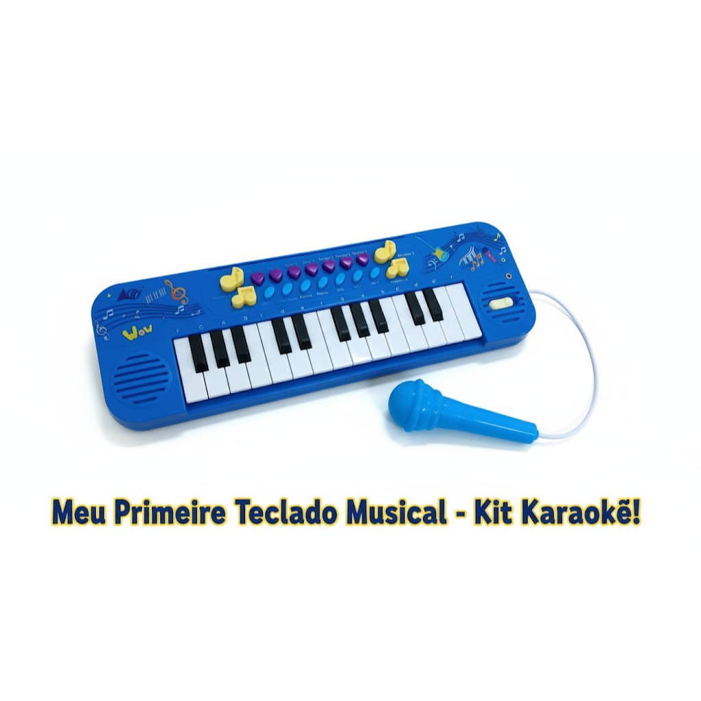 Teclado Musical Infantil Com Microfone Kit Azul