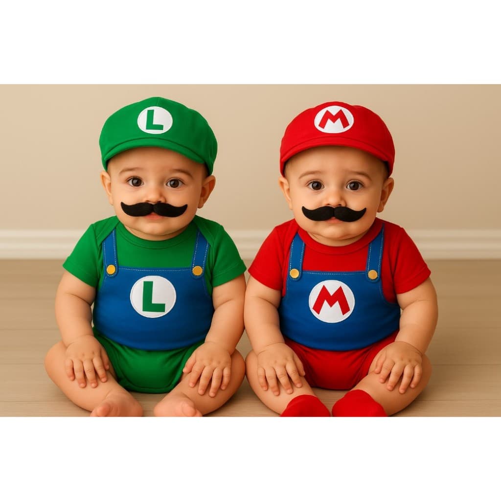 Body fantasia Boina Bebê bigode Menino Super Mario Temático Mesversario encanador presente