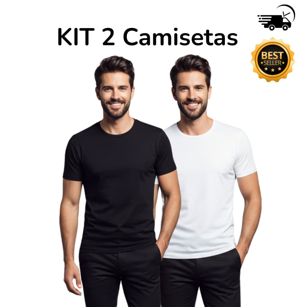 Kit 2 Camiseta Masculina Básica Lisa 100% Algodão Premium Confortável