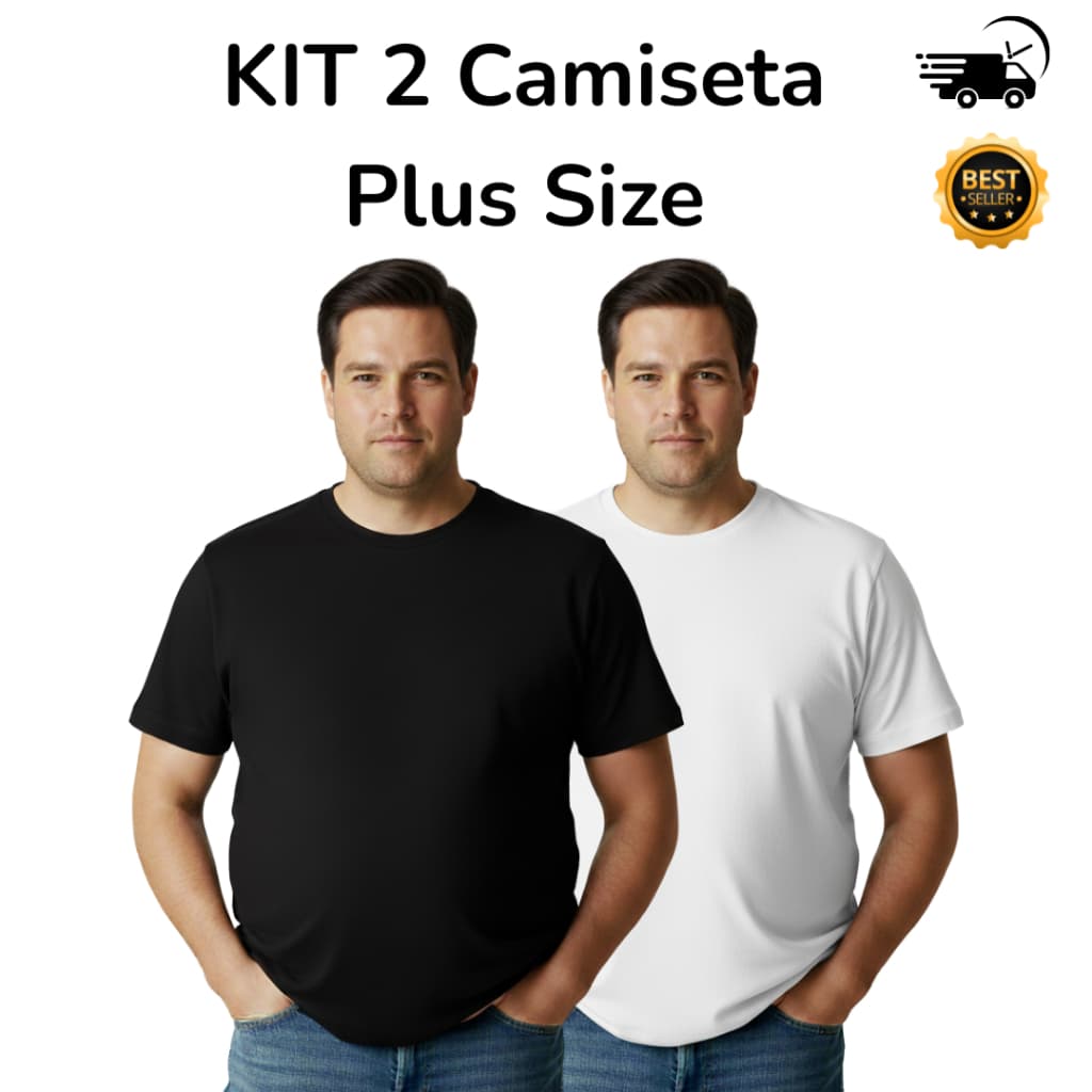 Kit 2 Camiseta Plus Size Masculina 100% Algodão