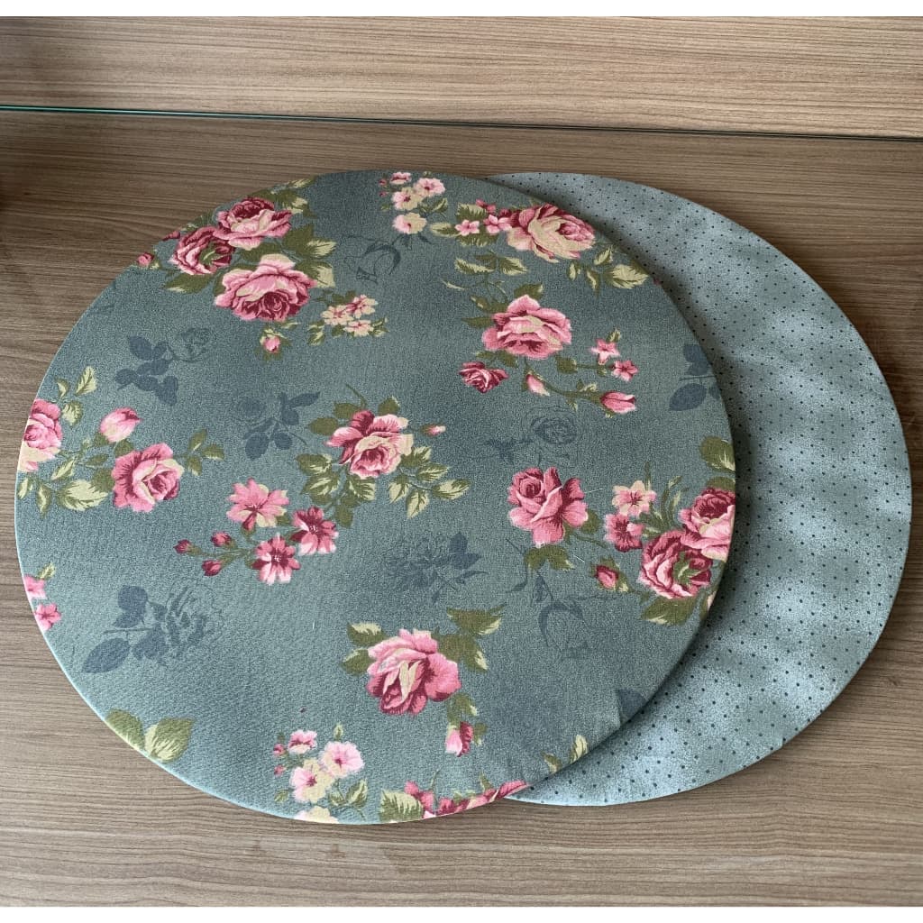 Capa de Sousplat Dupla Face Floral Verde Rosa e Poá