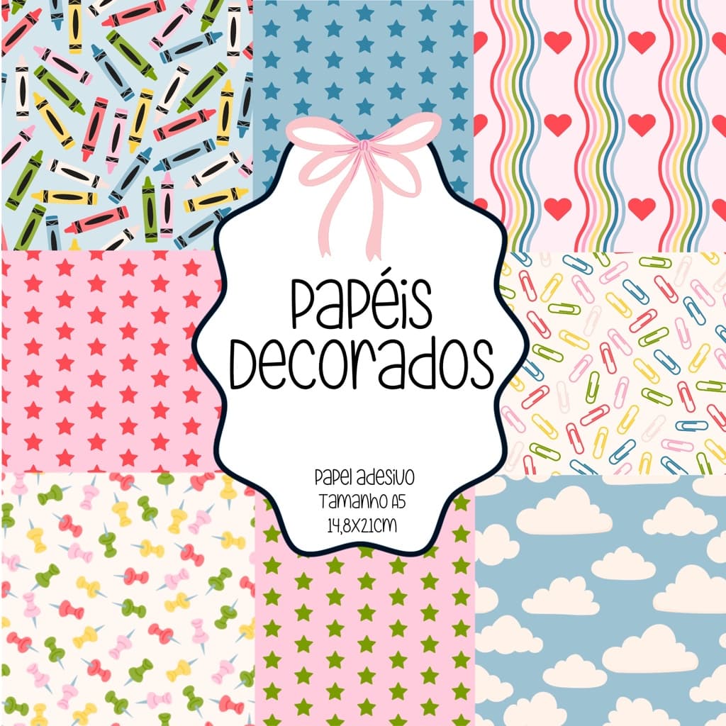 Papéis Decorados Adesivo para scrapbook, colagens, planners e journaling - Tamanho A5 - All My Papers Paper Crush (9 pap