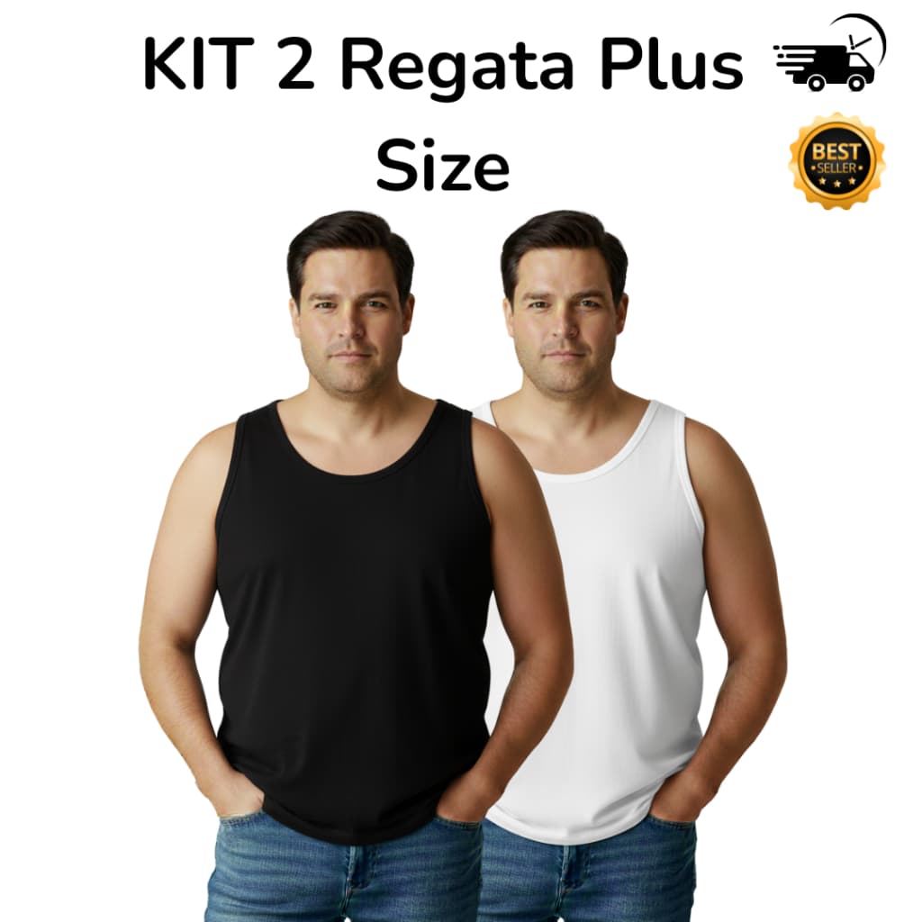 Kit 2 Regata Plus Size Masculina 100% Algodão