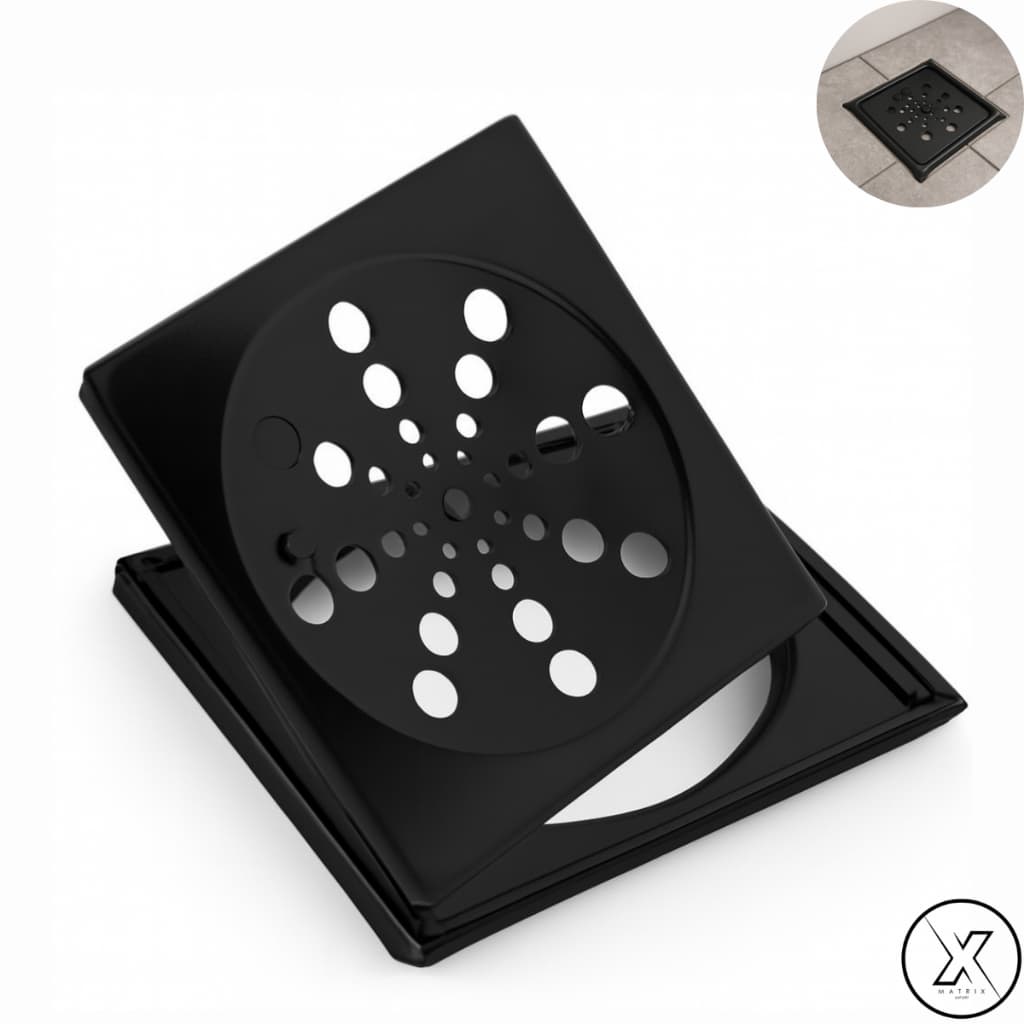 Ralo Grelha 10x10 Fecho Rotativo Inox Oculto Invisível Preto+ Porta Grelha Caixilho