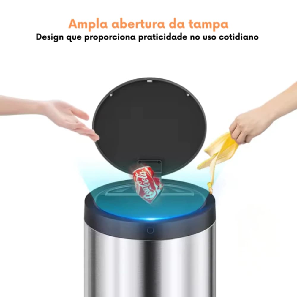Lixeira Automática Sensor de Proximidade e Movimento Inteligente  50 Litros Redonda em Aço Inox