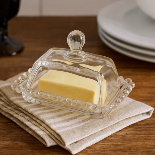 Manteigueira de Cristal Pearl 14cm x 9cm x 8cm - Wolff cor âmbar