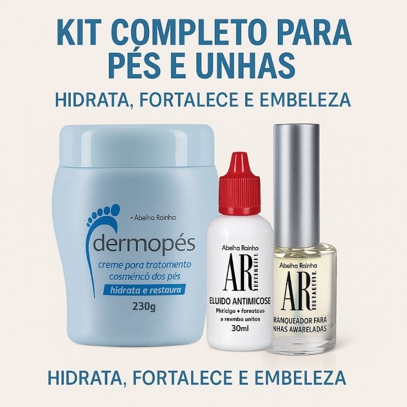 Kit Dermopés creme para os Pés, Fluído Antimicose e Branqueador de Unhas Abelha Rainha